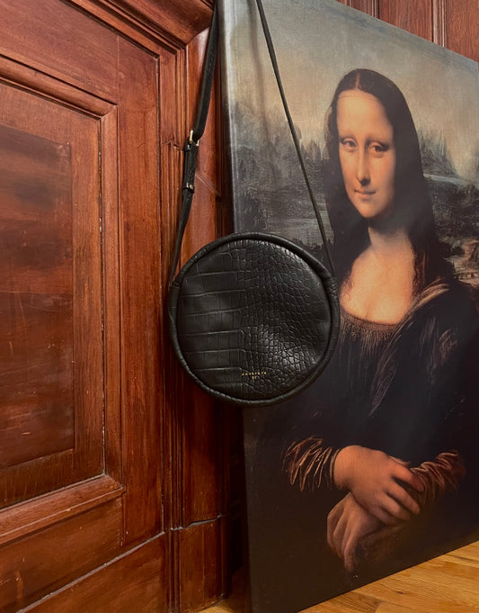 Le Classique - Black Round Croc Embossed Leather Crossbody