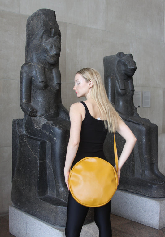 Soleil - Round Yellow Large Leather Bag
