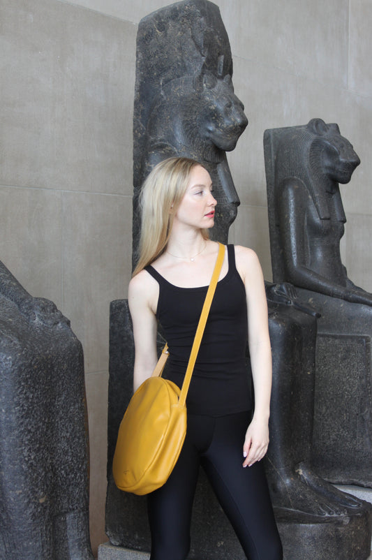 Soleil - Round Yellow Large Leather Bag