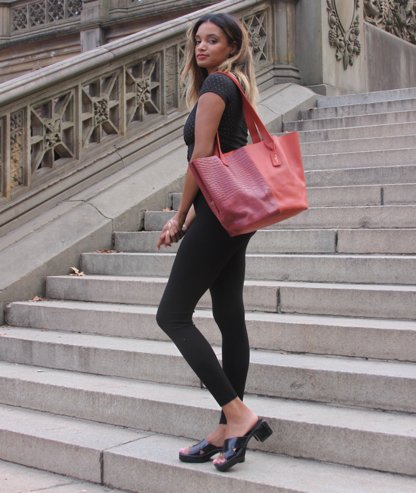 Rouge Croco - Red Leather Tote with Croc Print