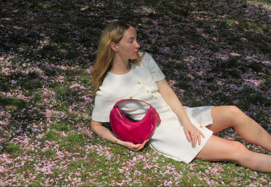 Lune en rose-violet - Moon Leather Handbag