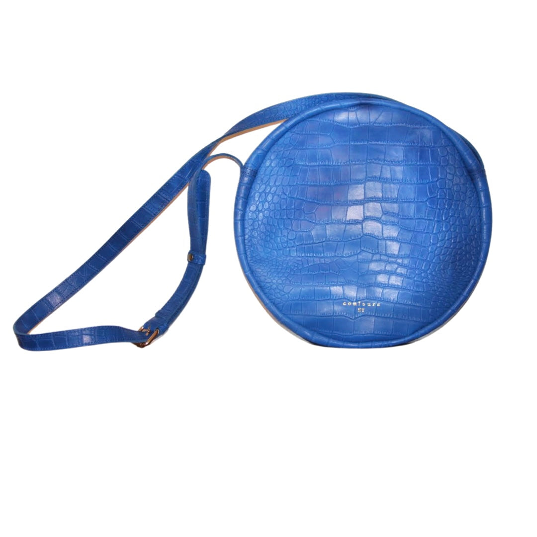 Le Bleu - Blue Round Croc Embossed Leather Crossbody