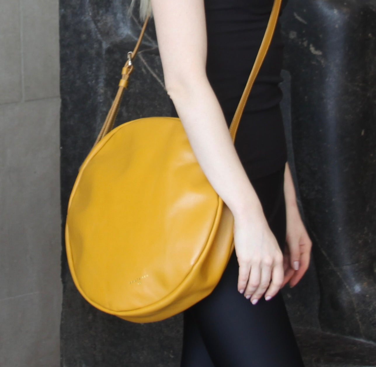 Soleil - Round Yellow Large Leather Bag